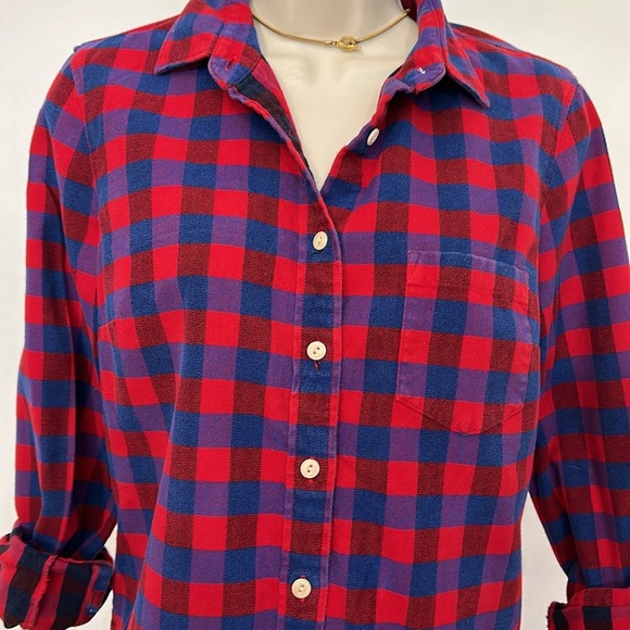 J. Crew Flannel Boy Shirt in Poppy Red & Blue Gingham - Picture 4 of 5